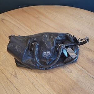 Coach Large Madison Sabrina Gray Patent Leather Satchel Bag Handbag Purse